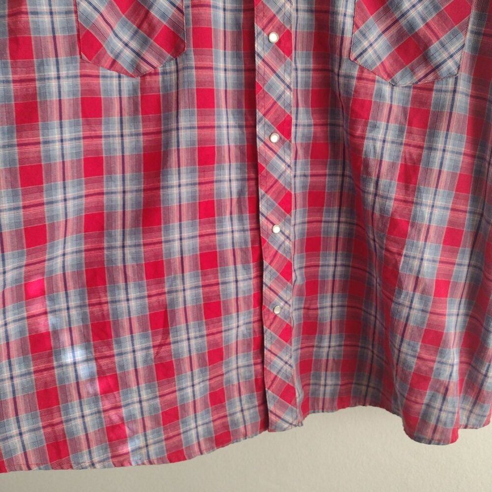 Wrangler Vintage Mens Western Shirt XXL Pearl Snap Red Blue Check Cowboy - Picture 6 of 9